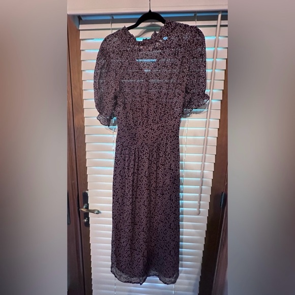Ba&Sh Pally Midi Dress Ditsy Floral Pattern Ruffled Short Sleeve V Neck Brown 4 - Picture 5 of 8